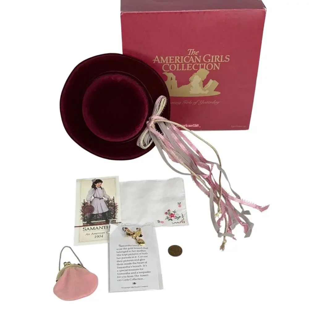 American Girl Samantha Meet Accessories Pleasant Co Penny Hat Brooch Purse Hanky
